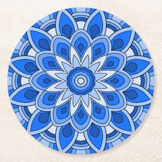 Mandala in het blauw ronde kartonnen onderzetter (Voorkant)