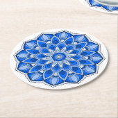 Mandala in het blauw ronde kartonnen onderzetter (Gebogen)