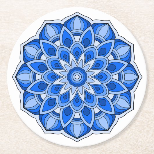 Mandala in het blauw ronde kartonnen onderzetter (Voorkant)