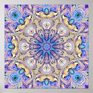 Mandala in Paarse, blauwe en goudafdrukken Poster