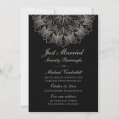 Mandala Indian Boho Black Just Married Wedding Aankondiging (Voorkant)