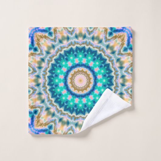 Mandala jaune turquoise (Gant de toilette)