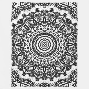 Mandala, kaleidoscoop, zwart-wit, ornament fleece deken