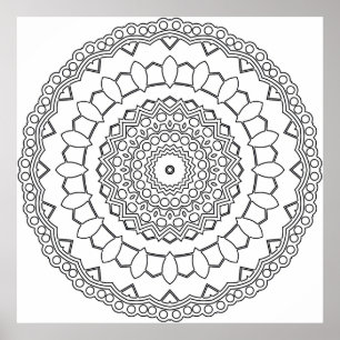 Mandala Kleurplaat met Bloemblaadjes en Stippen Ri Poster