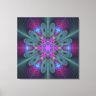 Mandala Kleurrijk Slaande Fractale Kunst Kaleidosc Canvas Afdruk
