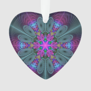 Mandala kleurrijke fractale kunst met roze hart ornament