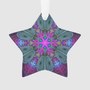 Mandala kleurrijke fractale kunst met roze ster ornament
