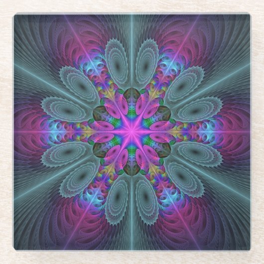 Mandala kleurrijke Spirituele fractale kunst met r Glazen Onderzetter (Voorkant)