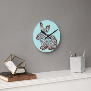 Mandala Konijn Chocolade en Blues Wandklok Ronde Klok