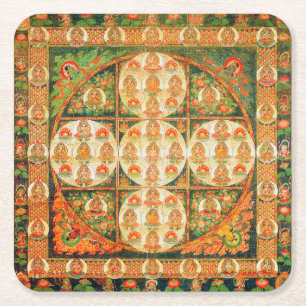 Mandala Kosmisch Diagram voor Meditatie Vierkante Kartonnen Onderzetter