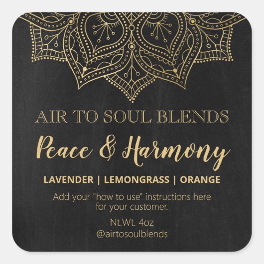 Mandala krijtbord zwart en goud blend labels (Voorkant)