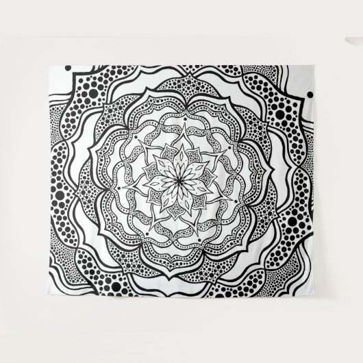 Mandala Kunst Boho Chic Elegant Zwart Wit Trippy Wandkleed (Voorkant (horizontaal))