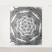 Mandala Kunst Boho Chic Elegant Zwart Wit Trippy Wandkleed (Voorkant)