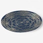 Mandala Kunst Boho Elegant Goud Marineblauw Kerstm Papieren Bordje (Gekanteld)