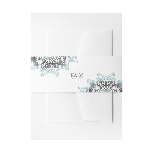 Mandala Lace Rev Wedding Lt. Blue ID968 Uitnodigingen Wikkel (Voorkant Voorbeeld)