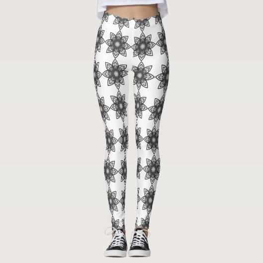 Mandala Leggings noirs et blancs (Devant)