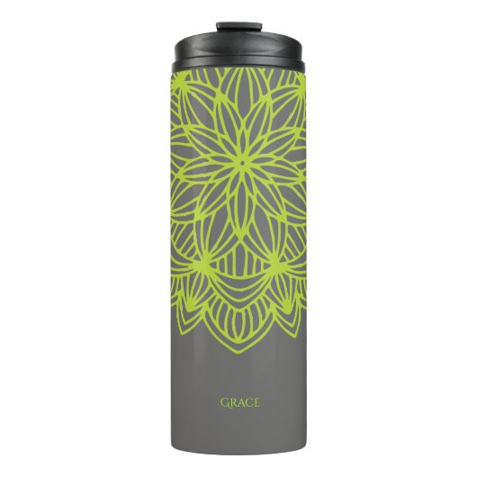Mandala Lime Green Gray Persoonlijk legant Thermosbeker (Voorkant)