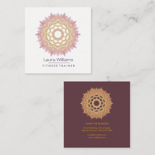 Mandala  Lotus Roos Gold Yoga Instructor Vierkante Visitekaartje (Voorkant / Achterkant)
