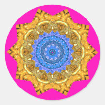 Mandala Magisch Blauw & Goud op Fuchsia