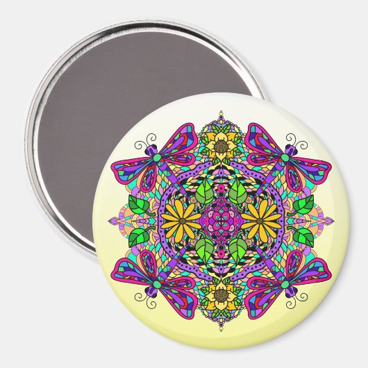 Mandala Magnet de libellules et de fleurs (Recto/Verso)