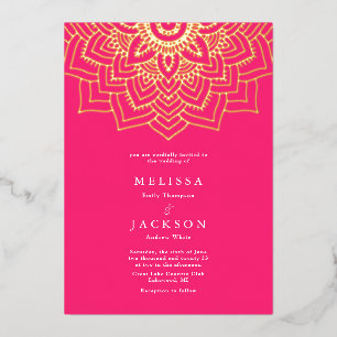Mandala Mariage Foil Invitation Pink Delicate or