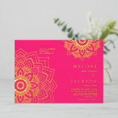 Mandala Mariage Foil Invitation Pink Delicate or (Debout devant)