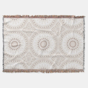 Mandala Medaillon in Zachte Beige en Wit Deken