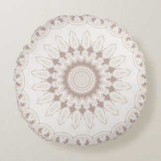 Mandala Medaillon in Zachte Beige en Wit Rond Kussen
