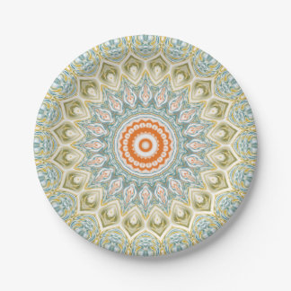 Mandala Medallion in groen, blauw en Sinaasappel Papieren Bordje