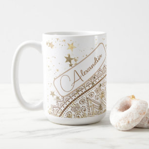 Mandala met gouden sterren op wit gepersonaliseerd koffiemok