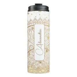 Mandala met gouden sterren op wit gepersonaliseerd thermosbeker