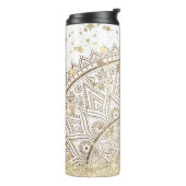Mandala met gouden sterren op wit gepersonaliseerd thermosbeker (Gedraaid links)
