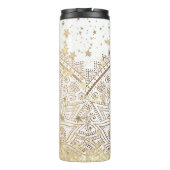 Mandala met gouden sterren op wit gepersonaliseerd thermosbeker (Achterkant)