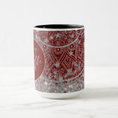 Mandala met Monogram Glitter Silver Stars Rood Mok (Midden)