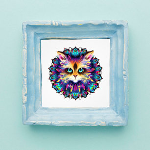 Mandala met portret van knuffelige harige kat foto afdruk