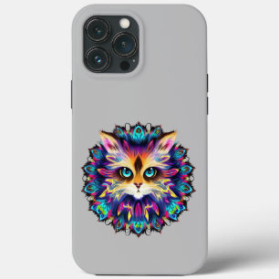 Mandala met schattig harig kattenportret iPhone 13 pro max hoesje