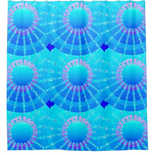 Mandala met sterren - turquoise satin gradiënt douchegordijn (Voorkant)