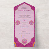 Mandala mix in Cerise Pink Blues & Sinaasappel All In One Uitnodiging (Binnen)