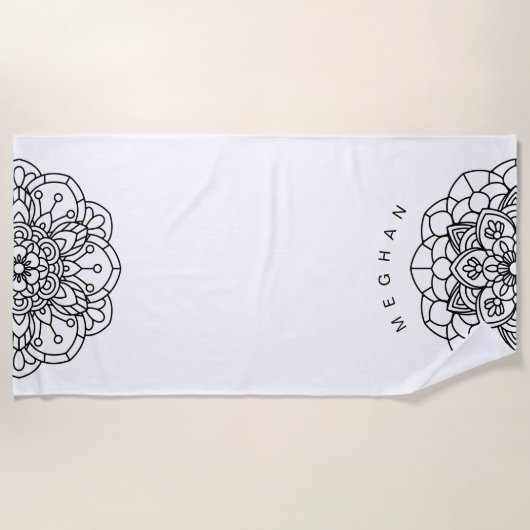 Mandala monochrome | Serviette de plage Monogram (Devant)