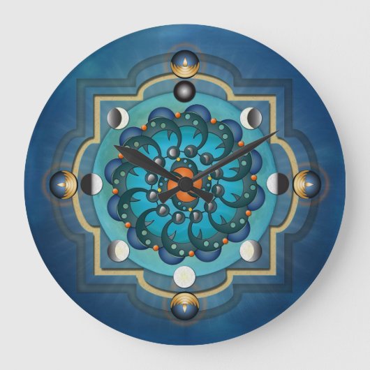 Mandala Moon Phases Wall Clock Grote Klok (Voorkant)