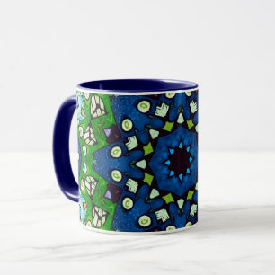 Mandala Mosaic Geometric Green Blue Retro Hippie Mok