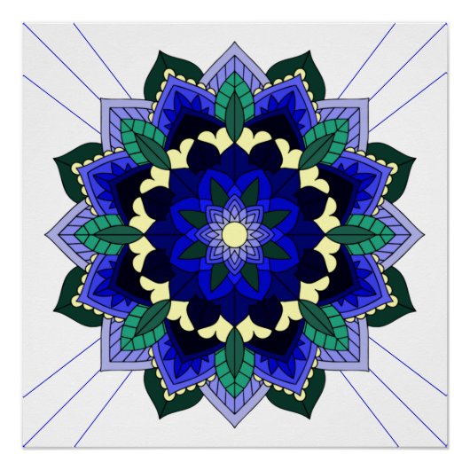 Mandala Motif 02 en bleu foncé Poster (Devant)