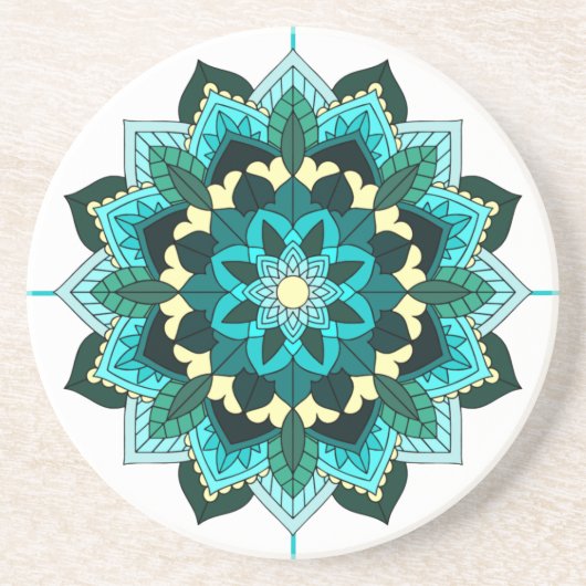 Mandala Motif 02 en Dessous de verre aqua (Devant)