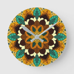 Mandala Motif 2002 en horloge ronde jaune et bronz