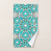 Mandala Motif, Turquoise, gris argenté et blanc (Serviette à main)