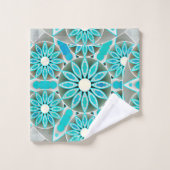 Mandala Motif, Turquoise, gris argenté et blanc (Gant de toilette)