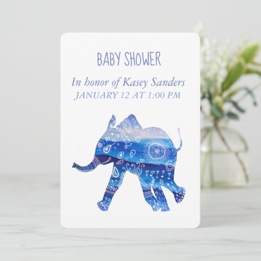 Mandala Olifant Baby shower Uitnodiging Kaart (Staand voorkant)