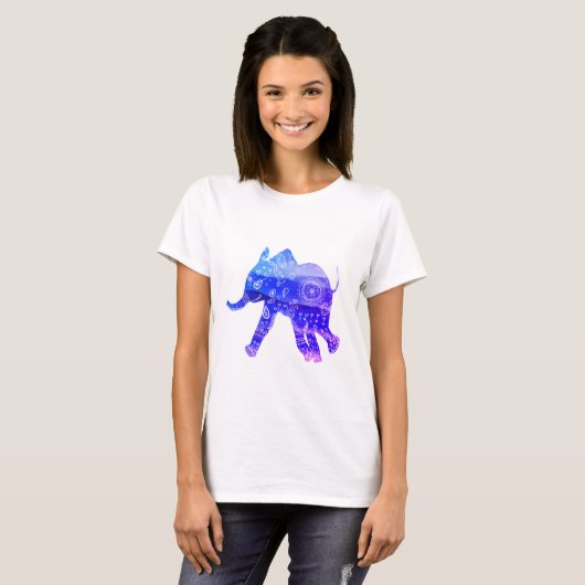 Mandala olifant basic T-shirt, wit T-shirt (Voorkant volledig)