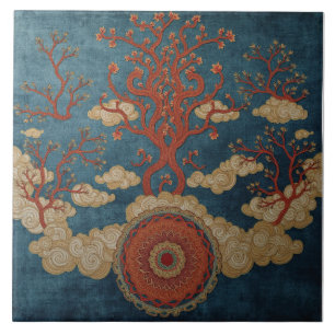 Mandala onder de wolkenbomen tegeltje