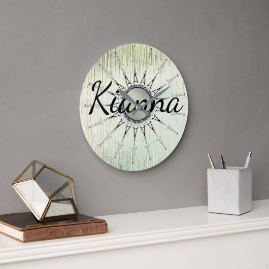 Mandala op Minty Glass gepersonaliseerd Grote Klok (Kantoor)